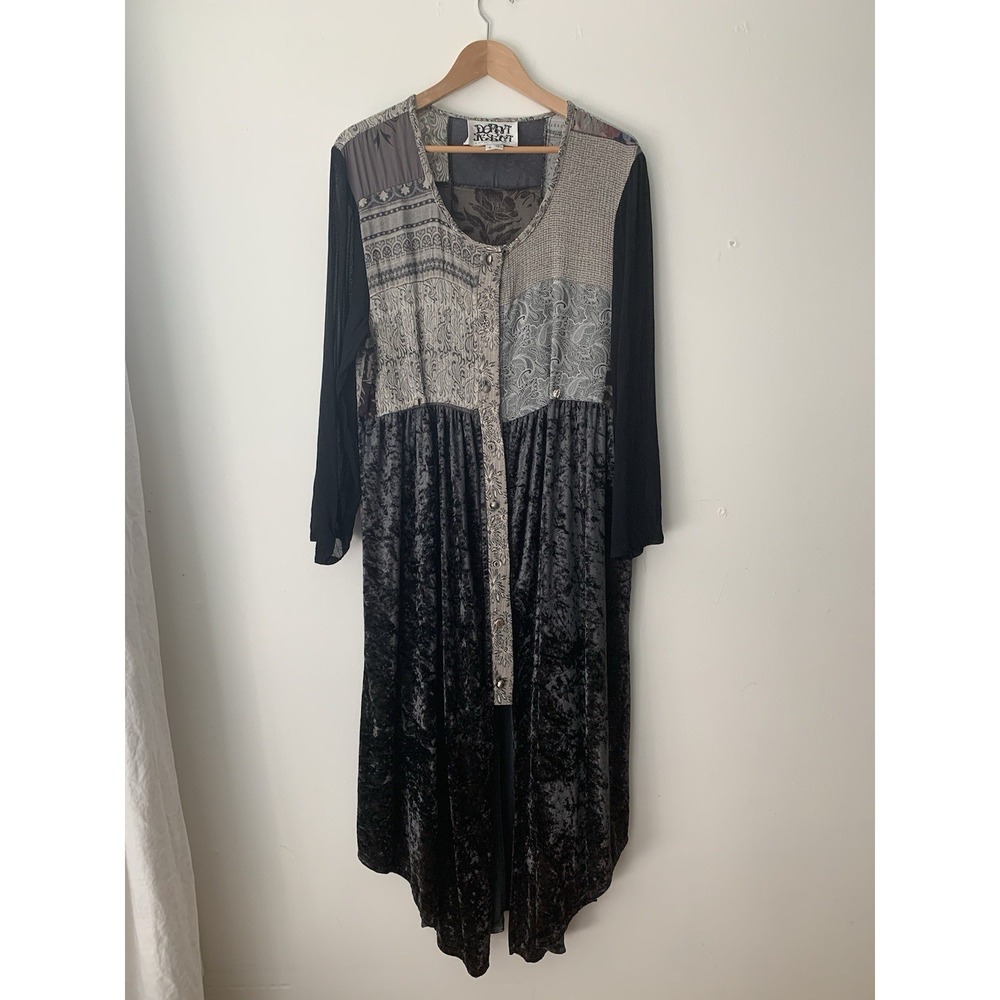 VTG Donna Jessica Patchwork Dress Sz 2 Velvet Maxi Art To Wear Lagenlook 90s
